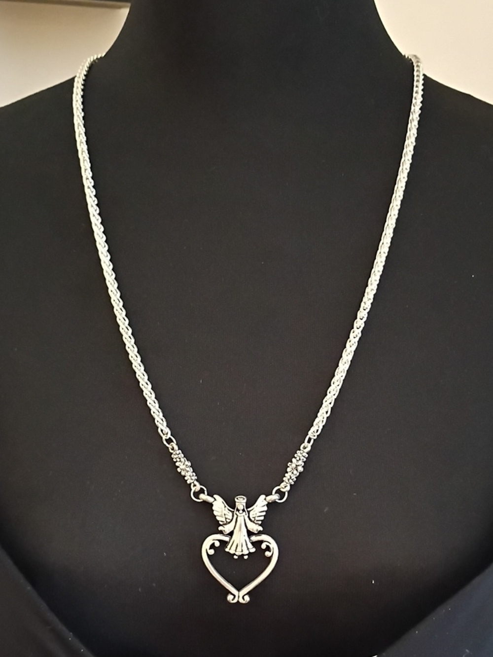 Silver Angel Heart Pendant Necklace - Women's Jewelry